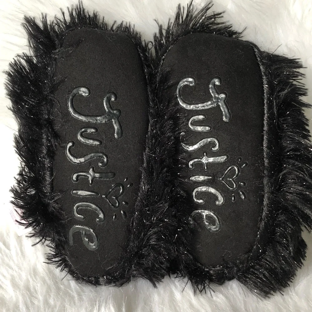 Justice Slipper Girls‎ Size S/M 13-4 Cozy Bootie With Grippers Black New